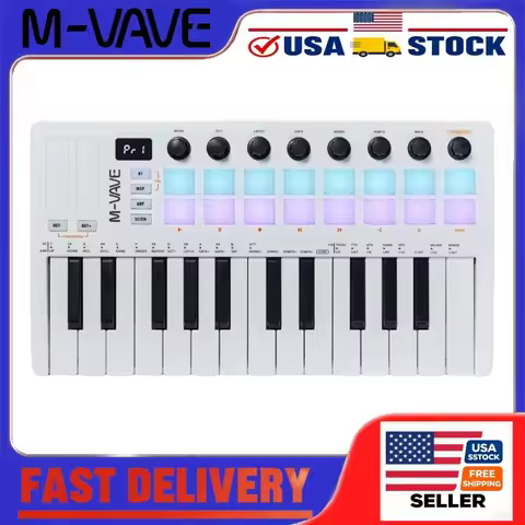 M-VAVE SMK-25 II Pro MIDI Controller Keyboard 25Key 16RGB Pads 8Knobs BT Wireless Portable for Home 