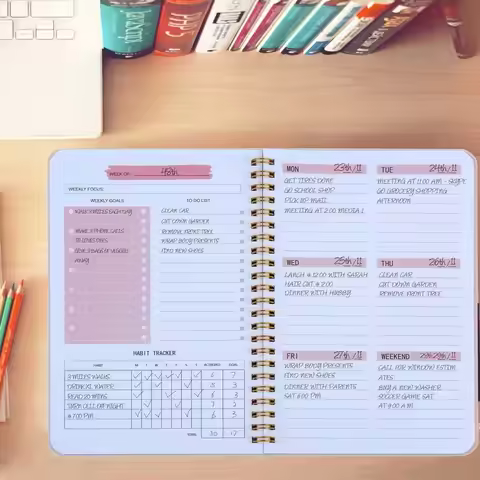 Undated Weekly Planner A5 Weekly Goals Spiral Binding Notebook Planner Agenda Record Daily Plans To