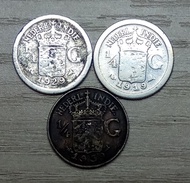 Koin Perak Silver 1/4 Gulden 1919 1929 1939 Queen Wilhemina
