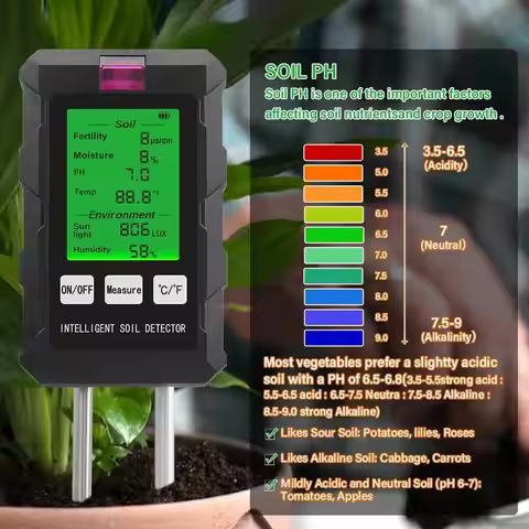 6in1 Soil Meter Digital Hygrometer Ph Tester Fertility/ Light/ Moisture/ Air Humidity Tester Thermom