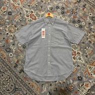 UNIQLO kemeja lengan pendek ukuran L motif garis lurus putih abu pria wanita unisex original