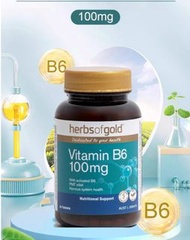 澳洲直送🇭🇲Herbs of Gold (和麗康) 維生素 B6 100mg 60粒🌟舒緩經前綜合症 (PMS)：有助於緩解經前張力💓情緒波動及乳房脹痛😍神經系統健康：支持神經傳導物質（如血清素）的合