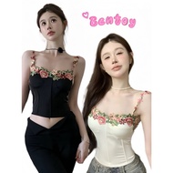 Bentoy (bratop8818) Floral Embroidered Vest Simple And Elegant Design Sexy Style Tight Bra Built-In 