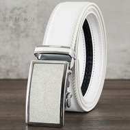 White Leather Belt Men Women Automatic Buckle Belt Plaid Golf Belt Casual Business Youth Simple Tren