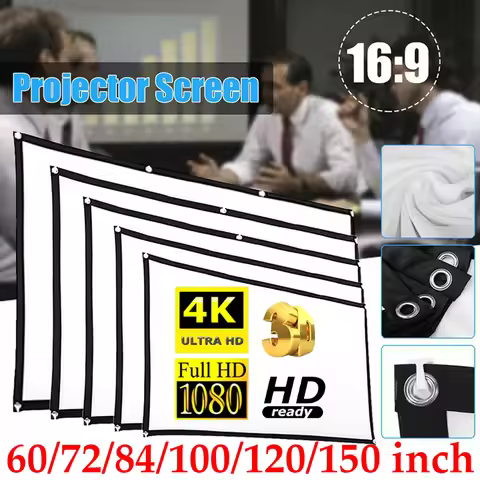 16:9 Simple Projector Curtain 60/72/84/100/120/150 inch Portable HD Display Screen Home Cinema Theat