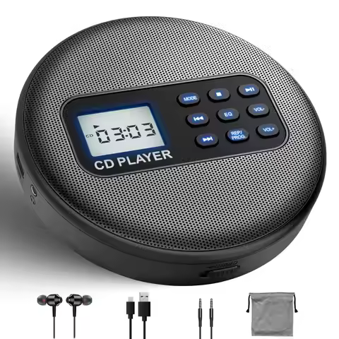 Portable CD Player with Speakers, Rechargeable Discman with Bluetooth, CD Walkman with Headphones