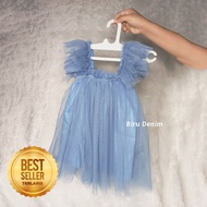 Dress Gaun Tutu Anak Perempuan 1 Tahun Import Korean Style Warna Sage Green Denim Mauve Grosiran Lus