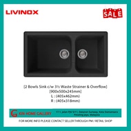 LIVINOX Naple 820B Granite Sink 2 Bowls Sink 3½ Waste Strainer & Overflow