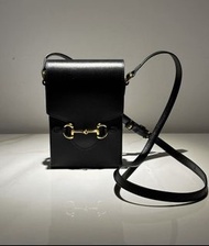 GUCCI Horsebit 1955 Logo Monogram Box Bag 袋 古馳 馬銜扣 皮革 單肩斜挎 手提包 男女同款 情侶款 手機包 黑色 送禮  | 658617-0YK0G-10