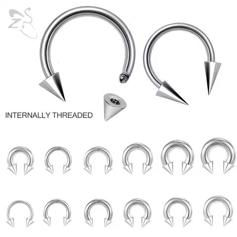 ZS 1 PC 00/0/2/4/6/8G Silver Color Large Gauge Septum Piercings Spike Horseshoe Nose Ring Stainless 