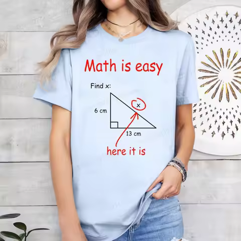 Summer New Women's T-shirt Casual Loose Short Sleeved Shirts Funny Math Is Easy Printed T-Shirts for