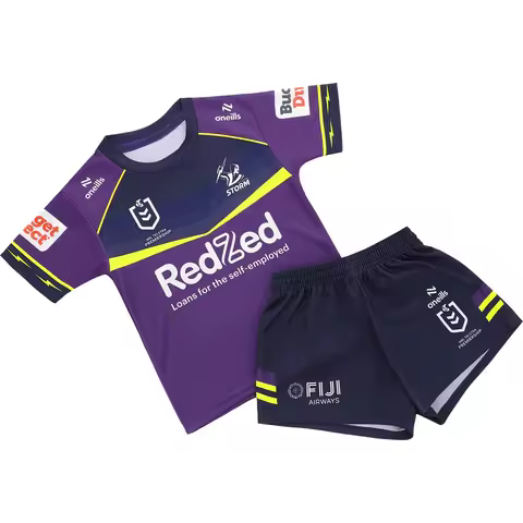 2026 Men's Rugby T-Shirt Set Melbourne Storm Home Jersey and Shorts Summer Outdoor Training Exercise