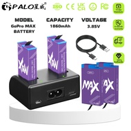 PALO GoPro max battery(51*27*11)MM 3.85V 1860MAH FOR GOPRO MAX+2-slot LED charger