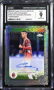2025 Topps Chrome UEFA Future Stars Francesco Camarda Auto #36/52 CGC評分9 AC米蘭 卡馬達 簽名 球星卡 稀有帶number 已