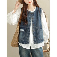 denim suit woman denim vest woman Literary Inspired Denim Vest for Women - Casual Workwear