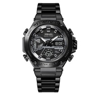 SMAEL Stainless Steel Watch for Men's Digital-Analog Dual Movement Calendar Luminous Waterproof Fash