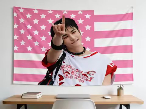 Hyunjin K-pop Pink American Flag Tapestry For Fans Perfect Gift for Hyunjin Bedroom Dorm Room Decor 
