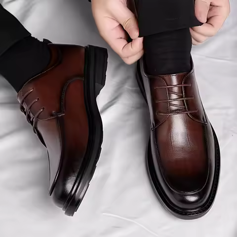 Leather Shoes Men's Four Seasons Business Formal British Casual Commuting Style Black Heightening We