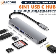 6 Combination 1 USB C Hub Type C Turn HDMI 4K 2 USB 3.0 SD TF Card Reader Suitable for Laptop
