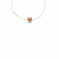 Hermès pop H橙色琺瑯立方體925銀項鏈 鏈長42釐米