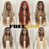 FREEDOM Synthetic Lace Wigs Ombre Blonde Ginger Long Deep Wavy Wigs Heat Resistant Synthetic Wigs For Black Women Cosplay Wigs