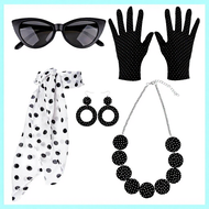 50s Women Set Polka Dot Headband Necklace for Women 5pcs Retro Disco Outfit Women Party Outfits for 