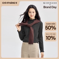 GIORDANO Women Sweaters 14-Gauge Lettuce Trims Sweaters Mock Neck Long Sleeve Stripe Smooth Fashion