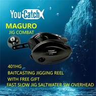 YOUCATCH 24 MAGURO JIG COMBAT 401HG Baitcasting Jigging Reel With Free Gift Fast Slow Jig Saltwater SW Overhead