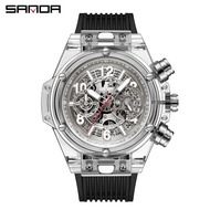นาฬิกาควอตซ์สำหรับผู้ชายหรูหราสุดยอดแบรนด์ของ SANDA นาฬิกาแฟชั่นนาฬิกา Chrono ตาชั่งดิจิตอลโปร่งส่องสว่างกลางแจ้ง