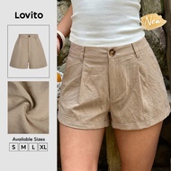 (New Arrival) Lovito Casual High Waist Straight Leg Zipper Button Spring Summer Holiday Weekend Khak
