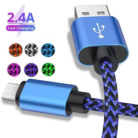 1M 2M 3M USB A to Type C Nylon Braided Cables 2.4A Type C Date Sync Fast Mobile Phone Charging Charg