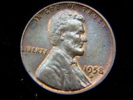 銅幣-United States-1958年美國林肯總統(Lincoln)像麥穗壹仙(Cent)銅幣(D標記)