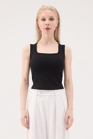 萊賽爾涼感方領包覆羅紋 Bra Top - 黑