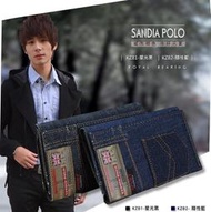 SANDIA POLO耐用牛仔布料直立中夾/兩折長夾/拉鍊短夾【男王朝KY】黑、藍色防水帆布設計