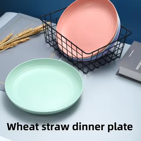 5 PCS Nordic Wheat Straw Plate Fruit Plate Vegetable Plate Plastic Bone Spitting Plate Dry Fruit Pla