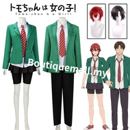 Anime Tomo-chan Is A Girl Tomo Aizawa Junichirou Kubota Cosplay Costume Wig Green Outfit School Unif