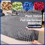 Alshone Plain Strip Velvet Bed Sheet Super Soft Fluffy Comfortable Garterized Bedsheet Pillowcase