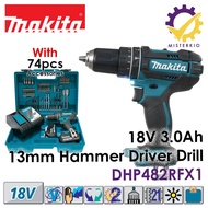 Makita DHP482RFX1, 18v 3.0ah 13mm (1/2”) Cordless Hammer Driver Drill Set, Wood Drill, Concrete Drill, Steel Drill