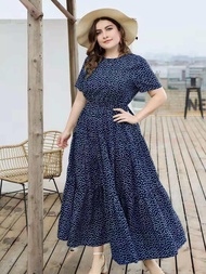 Tiny Polka Dot dress Crew Neck Women Dress casual Party hawaiian semi Loose elegant sleeve maxi dres