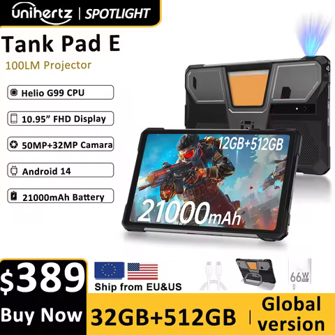 Unihertz 8849 TANK PAD E Rugged Projector Tablet Smartphone 10.95 inch 120Hz 24GB 512GB Phone 21000m