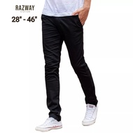 Razway กางเกงชิโน่ ผ้ายืด ไม่ต้องรีด ทรงกระบอกเล็ก กางเกงสแล็คชาย สีดำ รุ่น RZ605