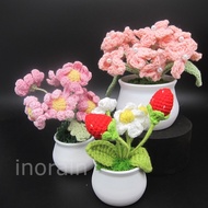 (SG Stock) Handmade Crochet Knitted Flower Pot Strawberry Forget Me Not Daisy Pink Mandarin Orange Gift Present