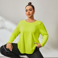 Plus size เสื้อยืดกีฬาของผู้หญิง แขนยาวแขนกุด สะท้อนแสง สีเขียวฟลูออเรสเซนต์