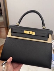 Hermes Kelly 28 黑金金扣 Epsom