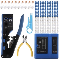 RJ45 Crimping Tool Kit, RJ-11, 6P/RJ-12, 8P/RJ-45 Crimp, Cut and Strip Tool with 25PCS RJ45 CAT5 CAT