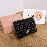 【Awinbag】Leather wallet Regular Women's Black Holiday gift