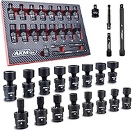 AKM TOOL 3/8" Drive Universal Impact Socket Set, 20 Piece Swivel Socket Set, Universal Joint Socket