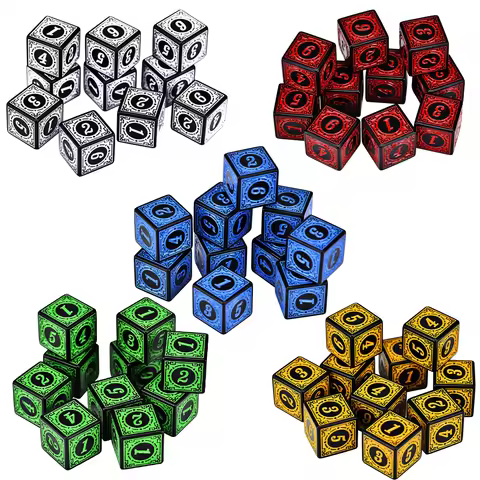 50PCS/Set Acrylic Dice Set D6 Carved Pattern Polyhedron Dice 6-sides Game Dice for RPG Dungeons and 