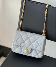 特價🥳 Chanel 24p cf mini Handbag grey medium size 愛心 心心 調節扣 方胖子 20cm 灰色 金扣 荔枝紋 牛皮 (非25c 羊皮) heart pear