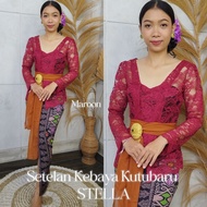 doOob Setelan Kebaya Brokat Stella dan Rok Kamen Songket Batik Free Selendang Pengantin Pesta Wisuda